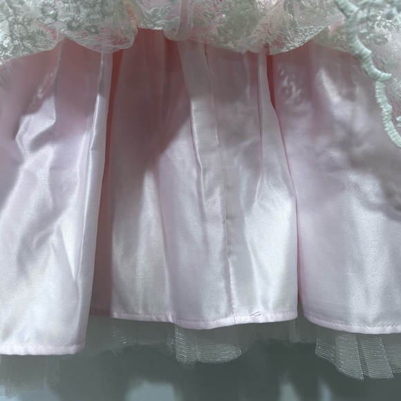 American Princess Pink Lace Dress w/ Front Bow & Rhinestone waist Size  24months - Picture 6 of 9